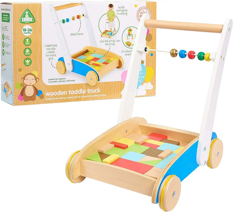 Early Learning Centre Wooden Toddle Truck, Hand Eye Coordination, Physical Development, Instills Confidence, Kids Toys for Ages 18 Month, Amazon Exclusive