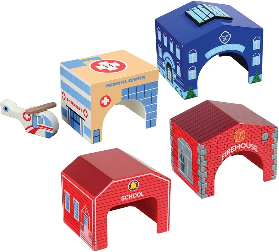 Wooden Community Play Set- Set of 4 Buildings