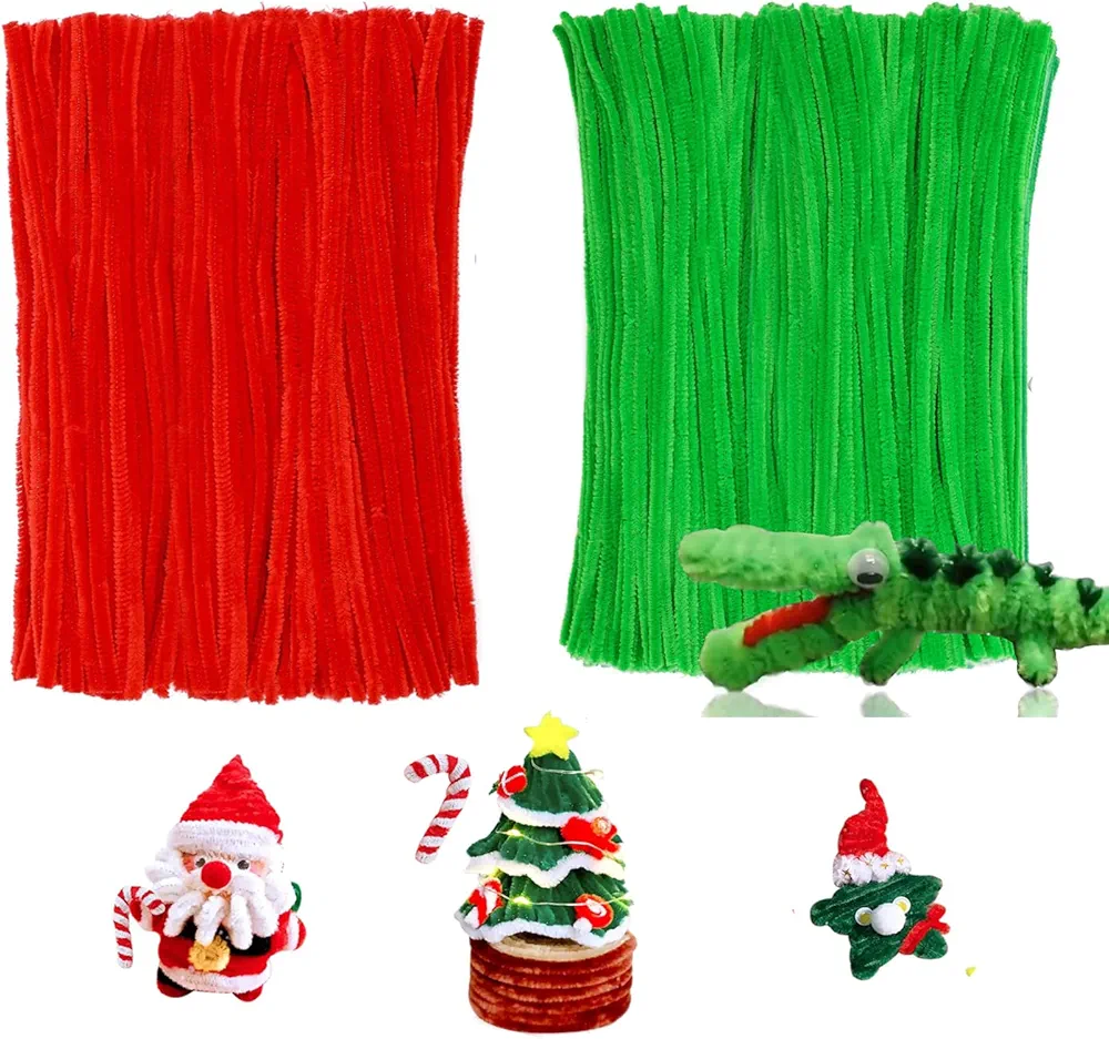 360 Pieces Pipe Cleaners Chenille Stem, Craft Pipe Cleaners, Christmas Pipe Cleaners Chenille Stems for DIY Art Crafts Decorations Supplies (Light Green+Red)