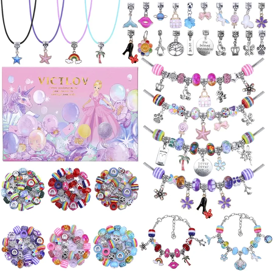 VICTLOV 126 Pieces Charm Bracelet Making Kit, DIY Craft for Girls, Unicorn/Mermaid Crafts Gifts Set for Arts and Crafts for Girls Teens Ages 8-12