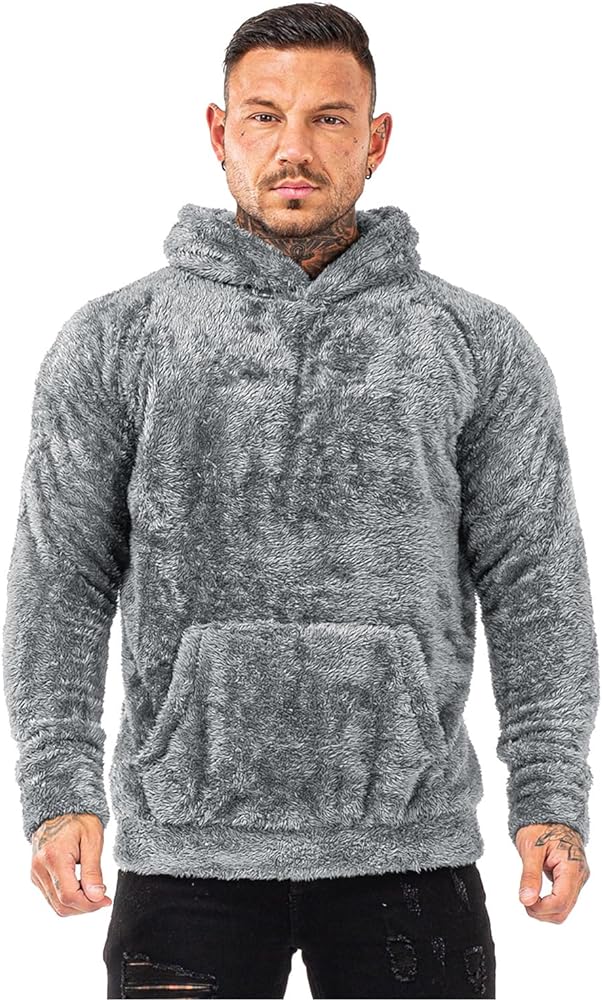 GINGTTO Men's Fuzzy Sherpa Sweatshirt Fashion Pullover Fleece Hoodies