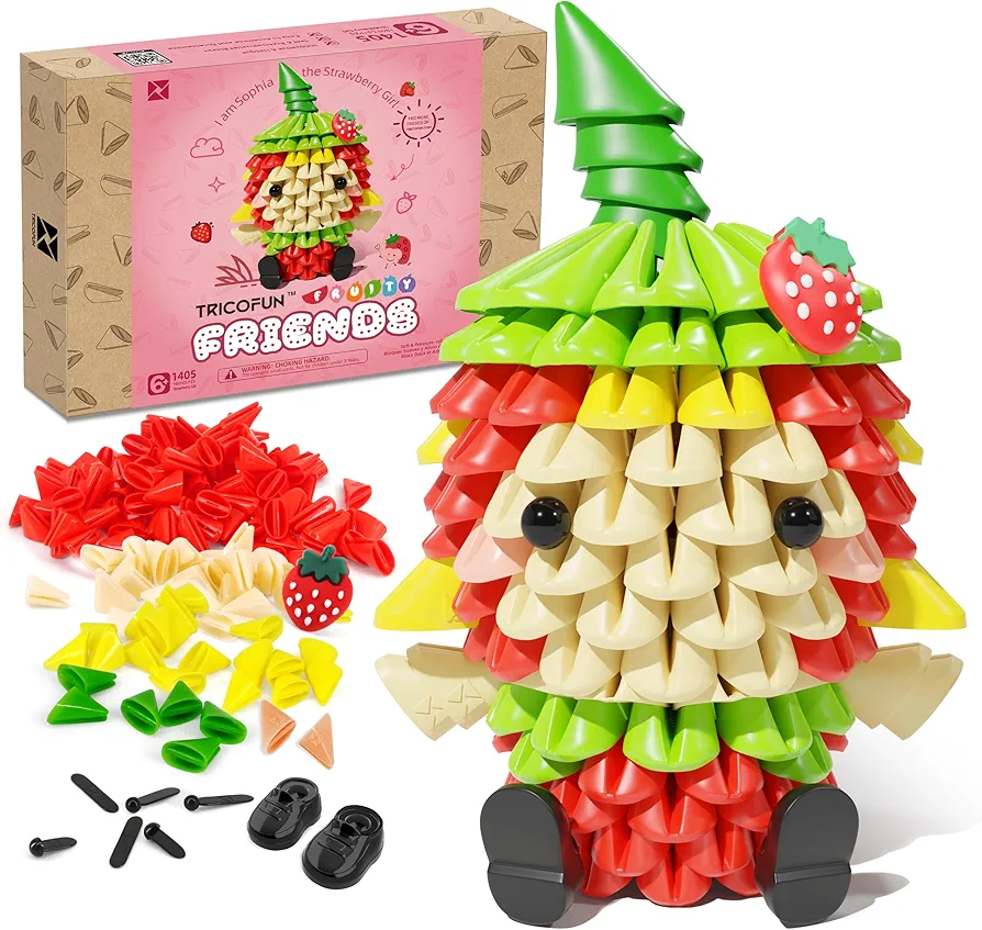 Fruity Friends- Soft Building Blocks, Cute 3D fruit figures kit Soft Assembling Building Toys Pressure-relief toy STEM Toys Creative Toys Interlocking block sets (1405-Strawberry Girl)