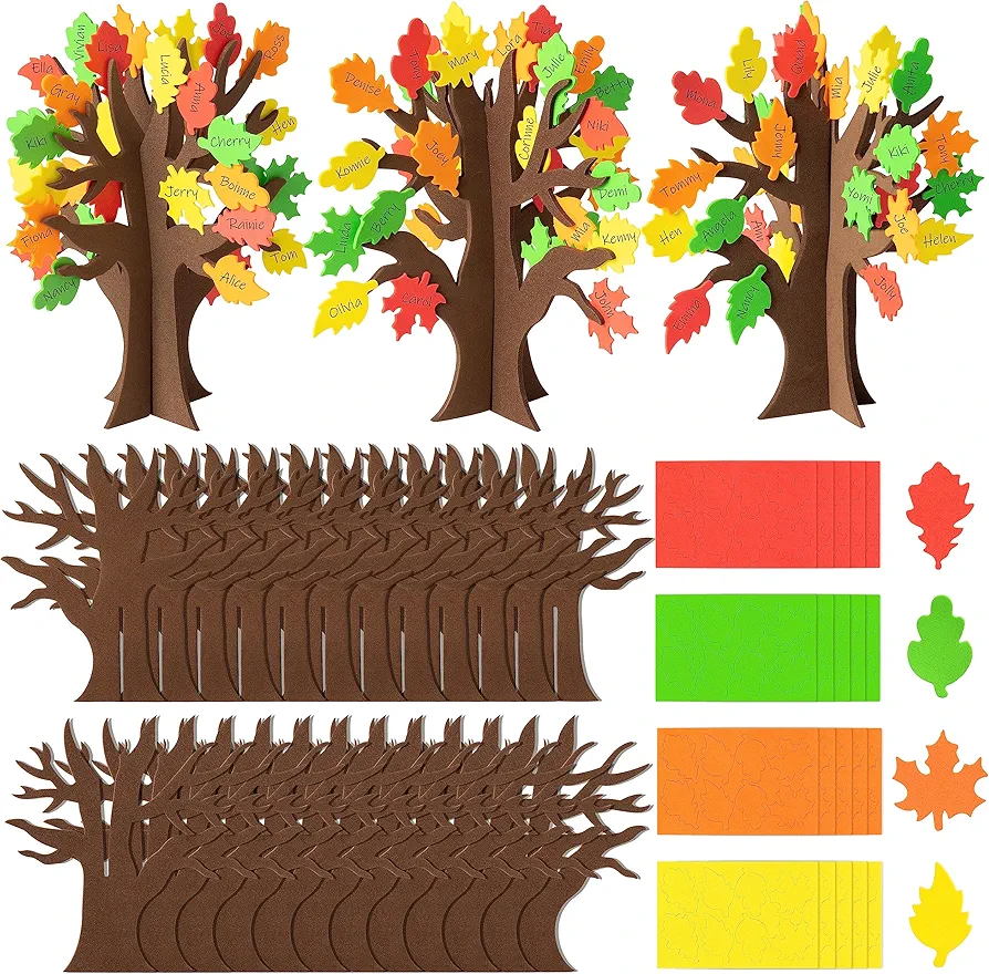 CY2SIDE 12PCS Fall Thankful Trees Foam Craft Kits Make Your Own DIY Thanksgiving Trees Decorations Thankful Craft Supplies Home School Fun Activities for Kids Gratitude Tree DIY Fall Foam Craft Kit