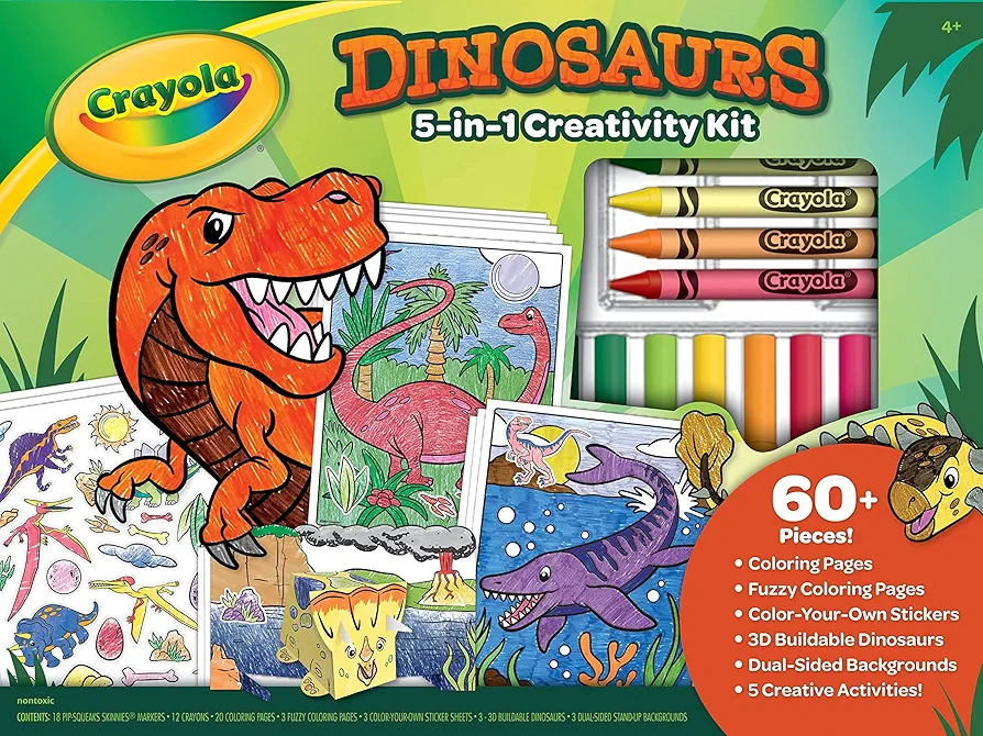 Crayola Dinosaur 5-in-1 Art Kit for Kids, Dinosaur Toys, Kids Art Set, Dinosaur Gift for Boys & Girls, Ages 4+