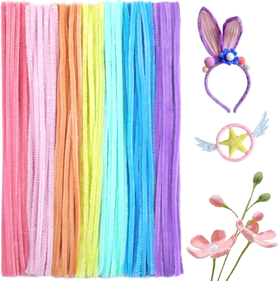 100 Pcs Pipe Cleaners Craft, Pipe Cleaners Chenille Stem,7 Assorted Colors Pipe Cleaners Craft Supplies for Pipe Cleaners DIY Arts Crafts Decorations