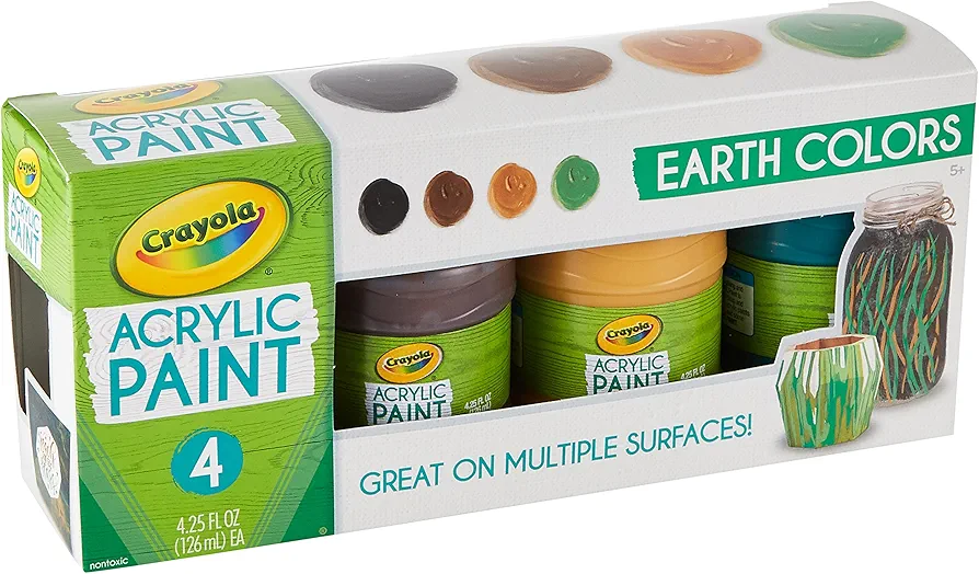 Crayola Paint Set in Earth Tones, Multi-Surface Craft Paints, Painting Supplies, 4ct