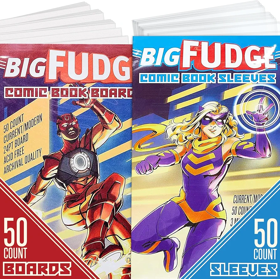 Big Fudge 50 Comic Book Bags and Boards - Protector Sleeves for Comics and Magazines - Archival Protection for 1990s to Current Comic Books - 7.25" x 10.5"