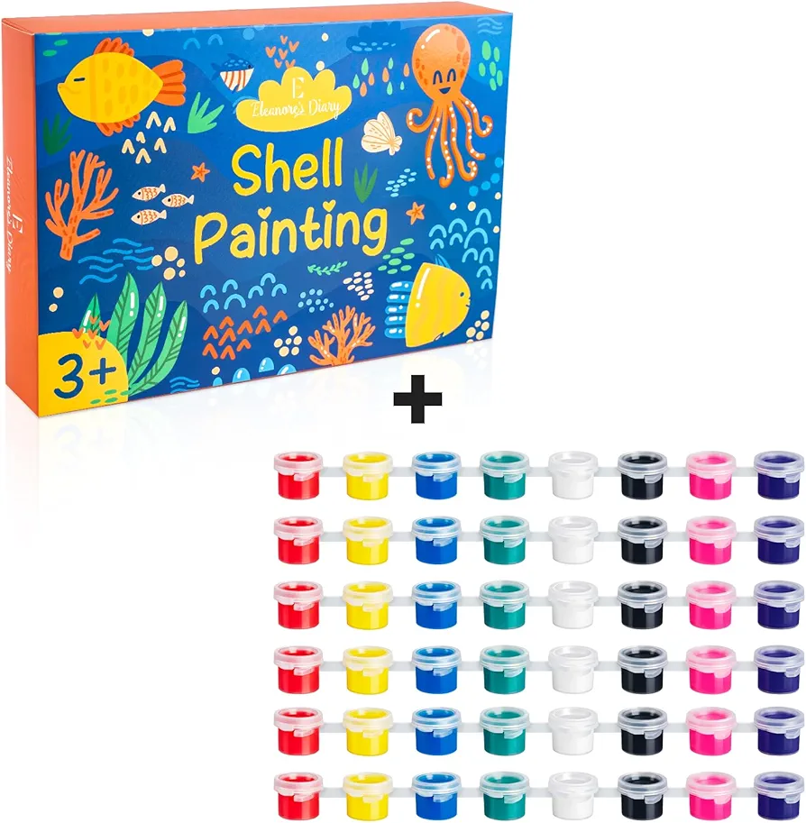 Eleanore's Diary Kids Seashell Painting Kit with Mini Acrylic Paint Set, DIY Creative Craft Activities Toys for Birthday Party Favors School Home Classroom Painting Supplies