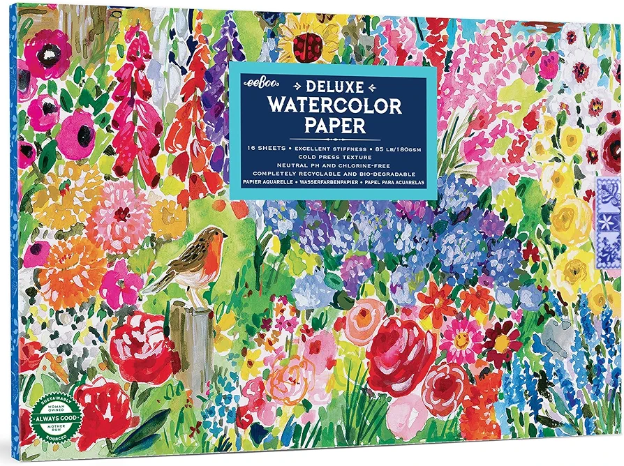 eeBoo Piece & Love: Seaside Garden Watercolor Pad - 16 Sheets, 85 LB, 9.5 x 6.5 Book, Adults Arts & Crafts