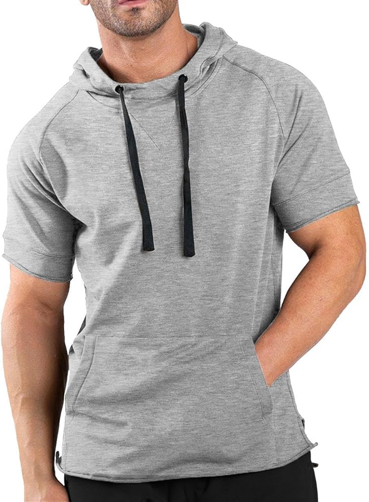 COOFANDY Men's Short Sleeve Hoodie Workout Gym Sweatshirt Muscle Fit Fashion Athletic Hoodies Pullover Cotton Hooded T-Shirts