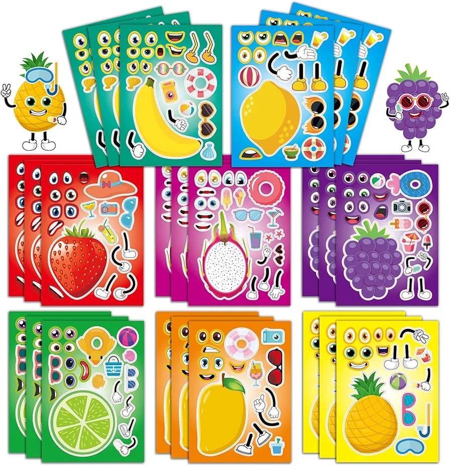 24 Sheets 8.3''×5.9'' Make Your Own Fruit Stickers for Toddlers Kids Party Favors, Make a Face Stickers for Kids Activities Supplies Crafts