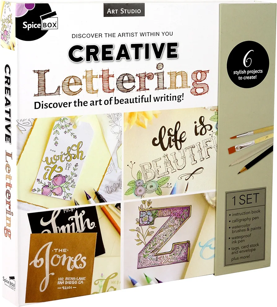 SpiceBox Creative Hand Lettering Kit, Learn Calligraphy Set with Workbook, Creative Simple Modern Letter Writing, Arts and Crafts Hobby for Adults