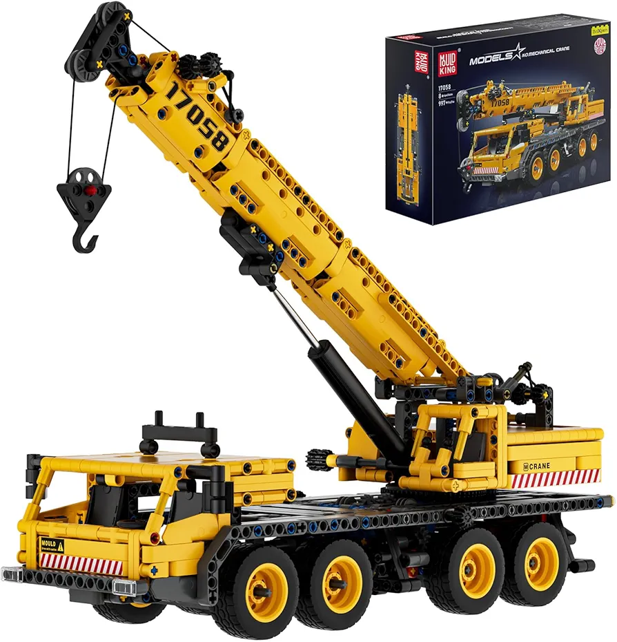 Mould King Heavy Construction Vehicles Duty Mobile Crane Truck Building Toys, 17058 Crane Building Sets, Truck Crane Building Sets Construction Toys Cane Building Kit for Adults and Kids 8+(997PCS)