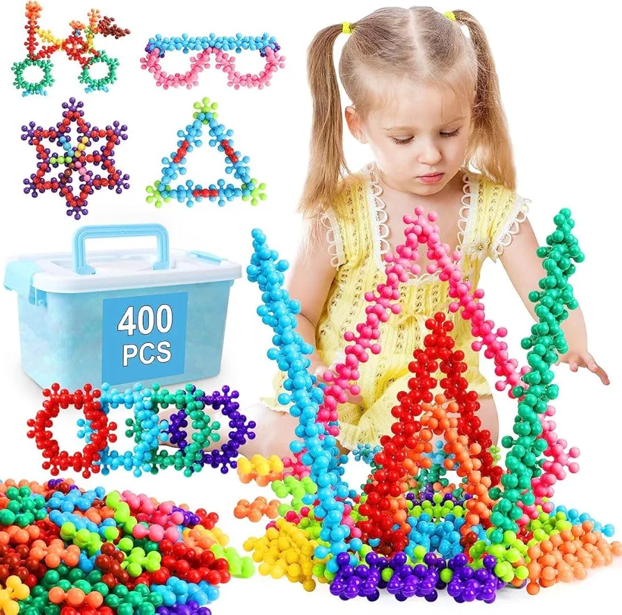 400PCS Building Toys Blocks for Kids Ages 2-8 STEM Toys Educational Interlocking Plastic Connect Block Snowflake Toys, Preschool Manipulatives Disc Sets Christmas Birthday Gift for Boys Girls Aged 3+