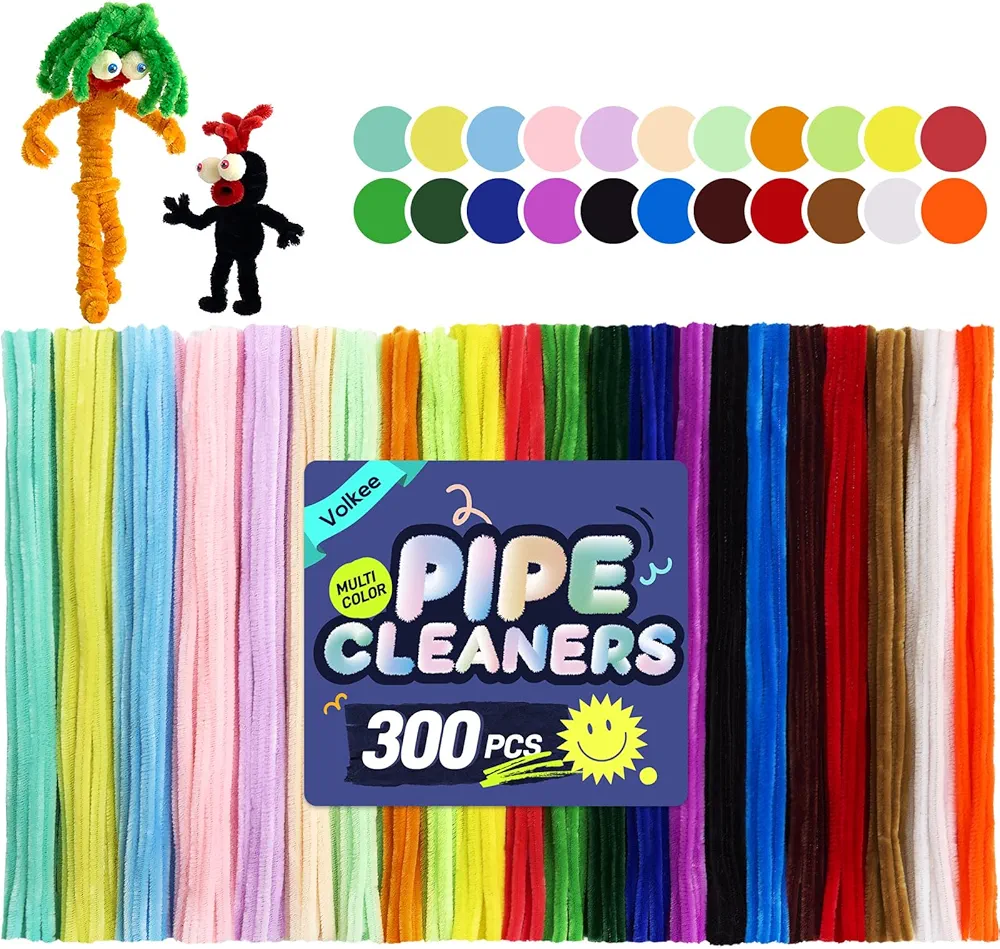 300 PCS Multi-Color Pipe Cleaners for Craft Arts Supplies, Creative DIY Decorations for Art & Craft Christmas DIY Projects, Chenille Stems, Rainbow of Colors (6mmx11.8 inch)