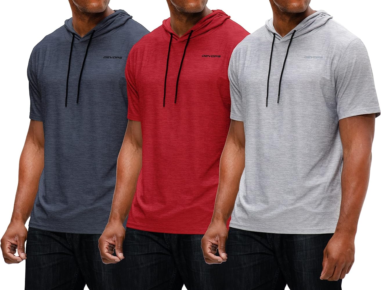 DEVOPS 3 Pack Men's Hoodie Short Sleeve Fishing Hiking Running Workout T-Shirts