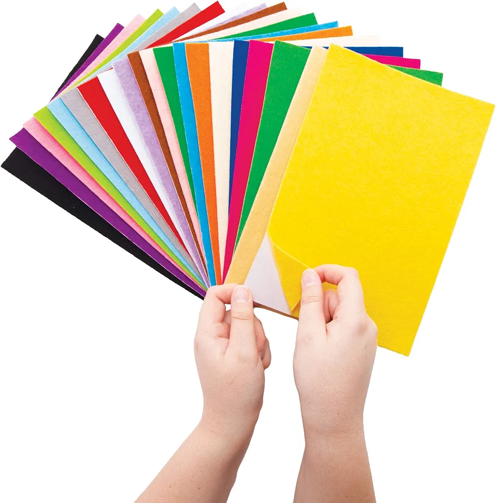 Baker Ross AW960 Self Adhesive Felt Sheets Class- Pack - Pack of 50, Class Pack of Craft Pages for Kids Arts and Craft Activities, Great for Cutting, Gluing or Sewing!