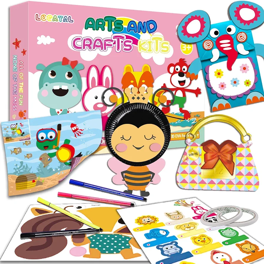 LOCATAL Arts and Crafts for Kids Ages 3, 4, 5, 6, 7, 8 Years Old,Fun Toddler Craft Box with 24 Different Patterns Art Activities Projects for Preschool,Organized Art Supplies for Boys & Girls