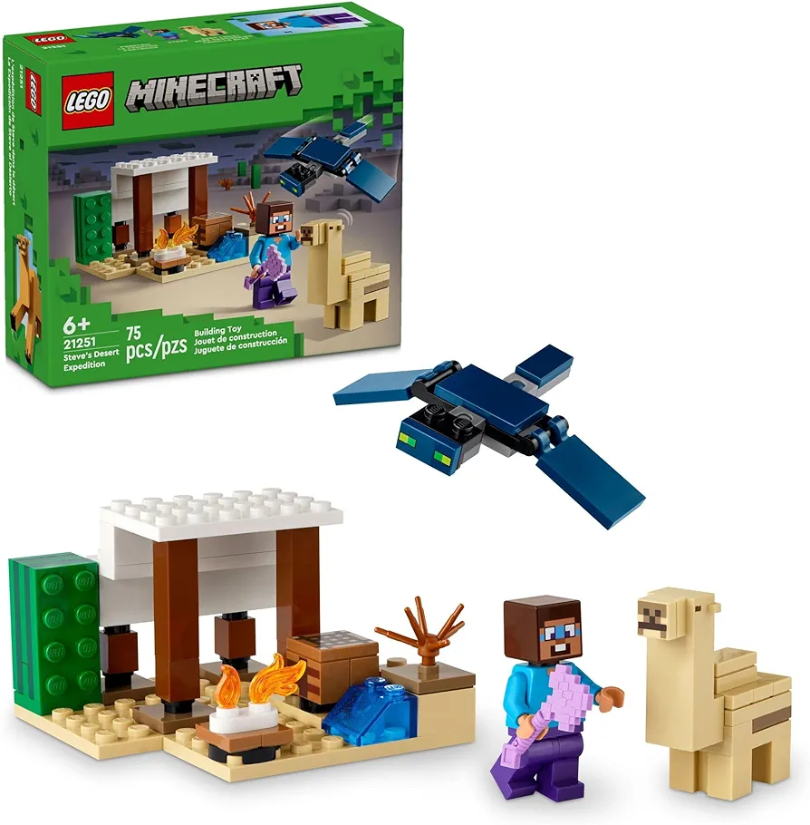 LEGO Minecraft Steve's Desert Expedition Building Toy, Biome with Minecraft House and Action Figures, Minecraft Gift for Independent Play, Gaming Playset for Boys, Girls and Kids Ages 6 and Up, 21251