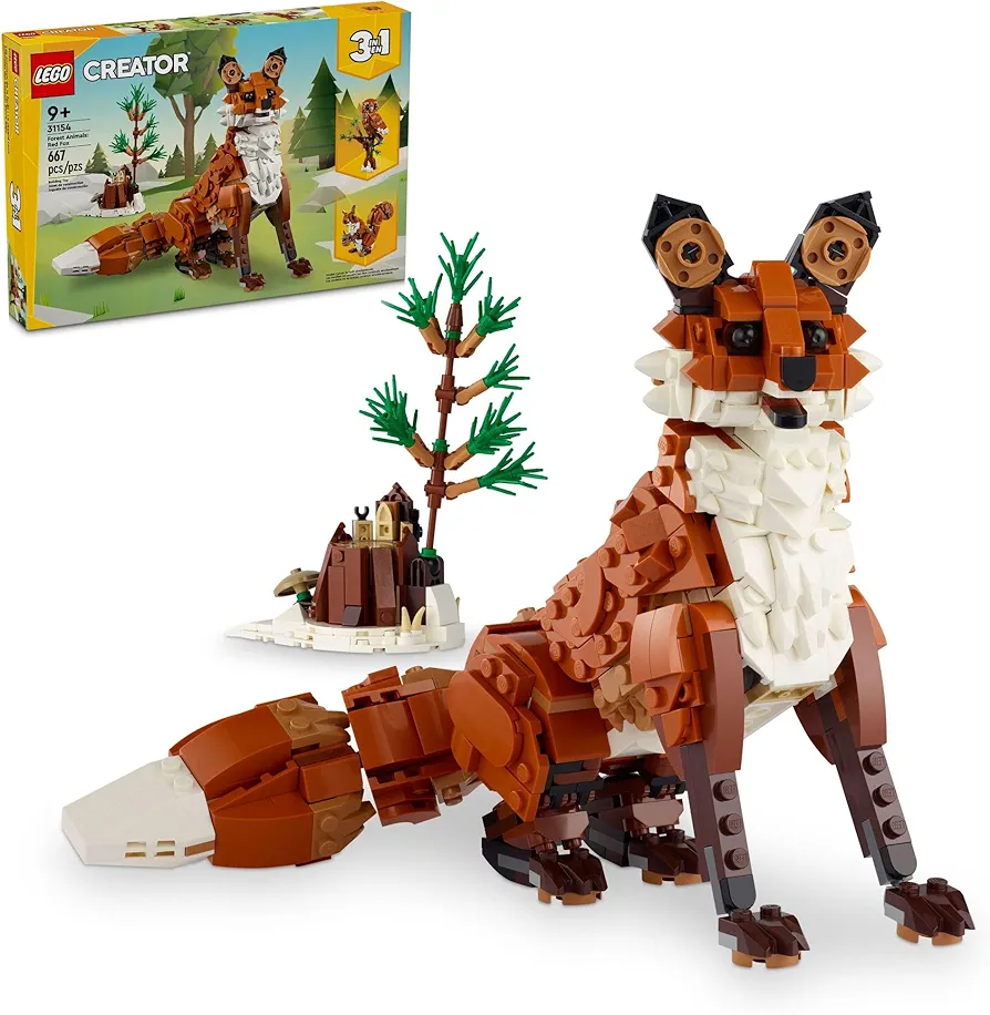 LEGO Creator 3 in 1 Forest Animals: Red Fox Toy, Transforms to Owl or Squirrel Figure, DIY Building Toy Idea for Outdoor Play, Summer Gift Idea for Boys and Girls Ages 9 Years Old and Up, 31154