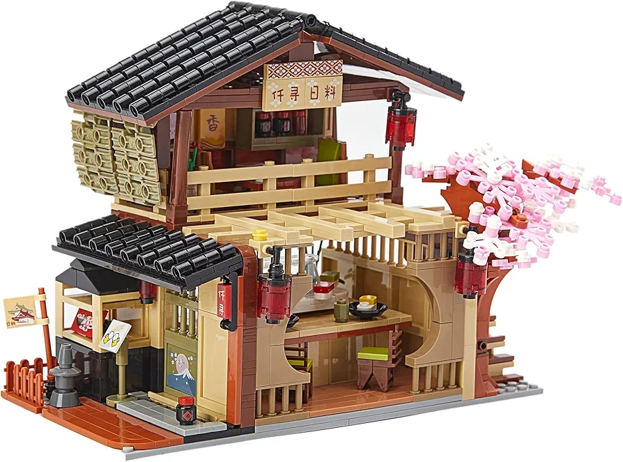 Toy Building Block, Japanese Sushi Shop Model Kit, Compatible Regular Size Brick, Creative Construction, Shop House City View, Birthday Gift for Adult Children Kids Boys Girls 8+ 763 PCS