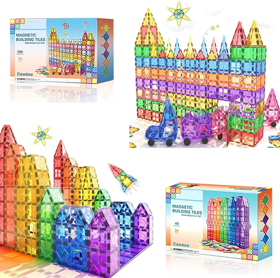 140PCS Magnetic Tiles Kids Toys STEM Magnet Toys for Toddler Magnetic Blocks Building Toys Preschool Learning Sensory Montessori Toys for 3+ Year Old Boys and Girls, Safe Creativity Toddler Kids Toys