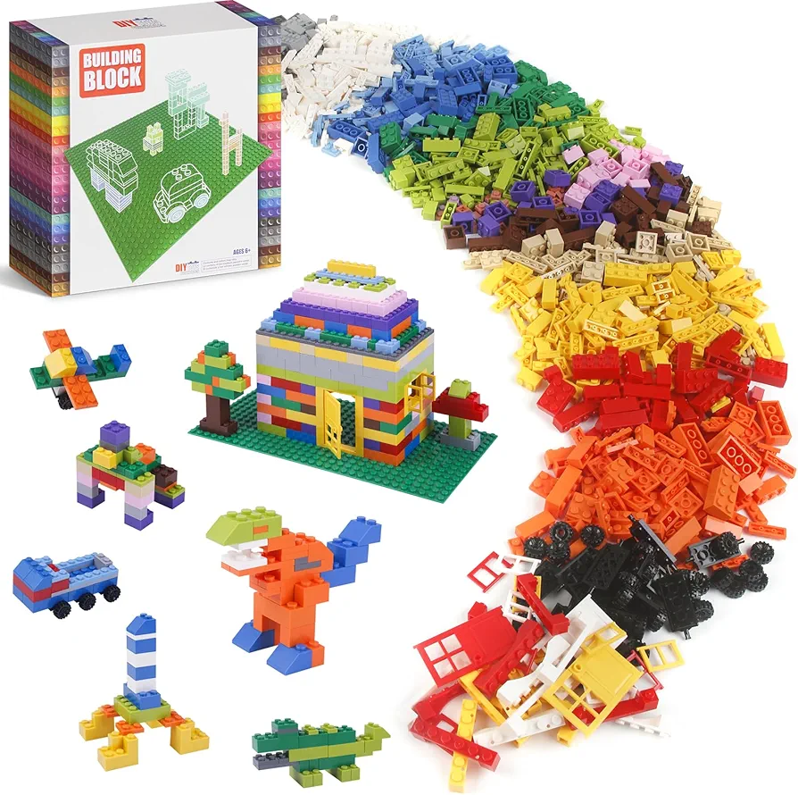 1100 Pieces Classic Building Bricks - Compatible with Lego Building Blocks Bulk with Baseplates, Doors and Windows, Wheels Accessories, STEM Creative Construction Toys for 6 7 8 9 10 11 12 Year Old