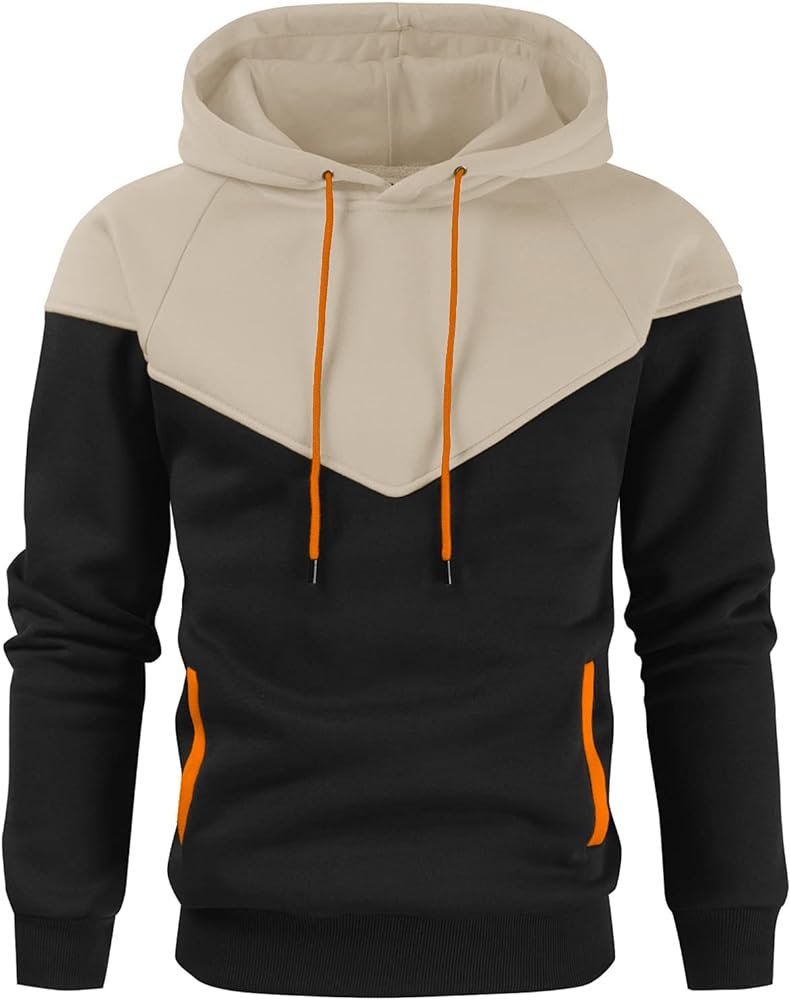 Men's Midweight Fleece Pullover Hoodies Casual Color Block Hooded Sweatshirt with Pockets