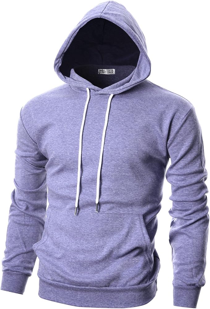 Ohoo Mens Slim Fit Basic Pullover Hoodies Sweatshirt Lightweight Long Sleeve with Kanga Pocket