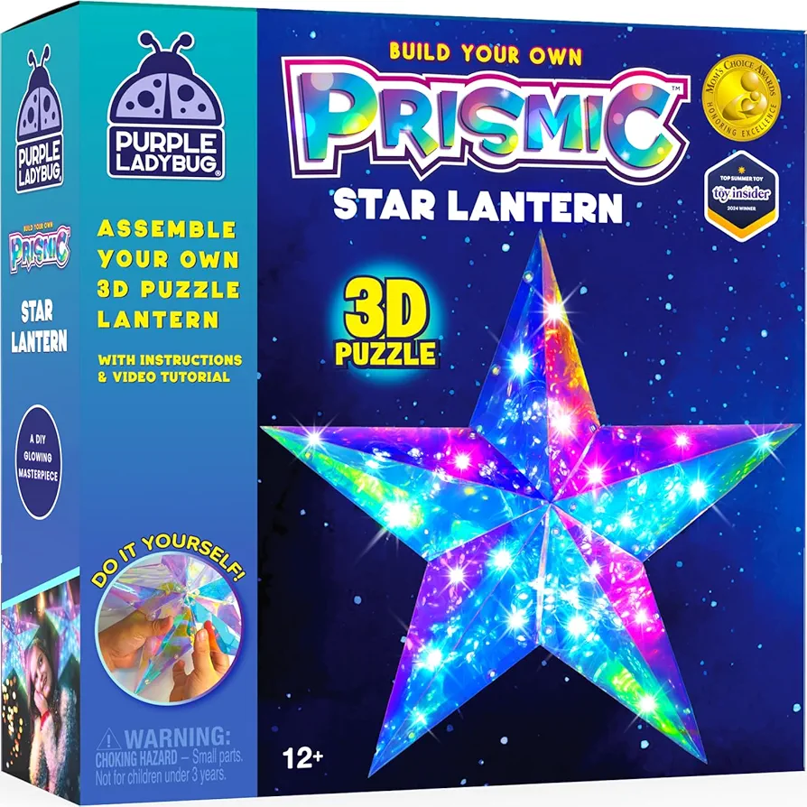 PRISMIC Make Your Own 3D Star Light Lantern - Crafts for Kids Ages 8-12, Gifts for 8 9 10-16 Years Old Girls & Boys Teens - Crafts for Teens, Activities for Kids 8-12, Star Christmas Tree Topper