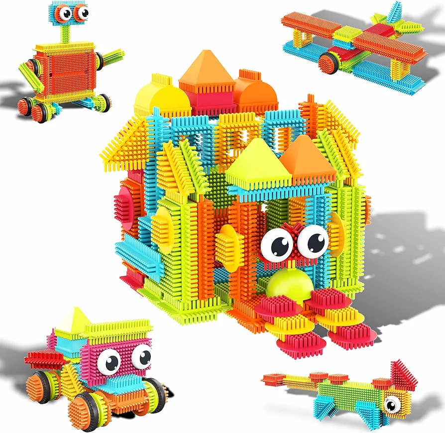 PicassoTiles 120pcs Hedgehog Interlocking Building Blocks Tiles Construction Toy Set Learning Playset STEAM Development Preschool Kindergarten Toy for Kids Age3+ PTB120