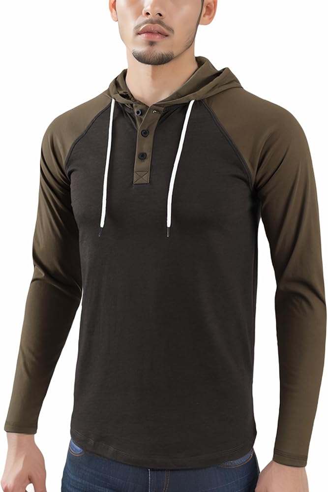 Mens Casual Athletic Fit Lightweight Active Sports Running Hiking Henley Jersey shirt Hoodie