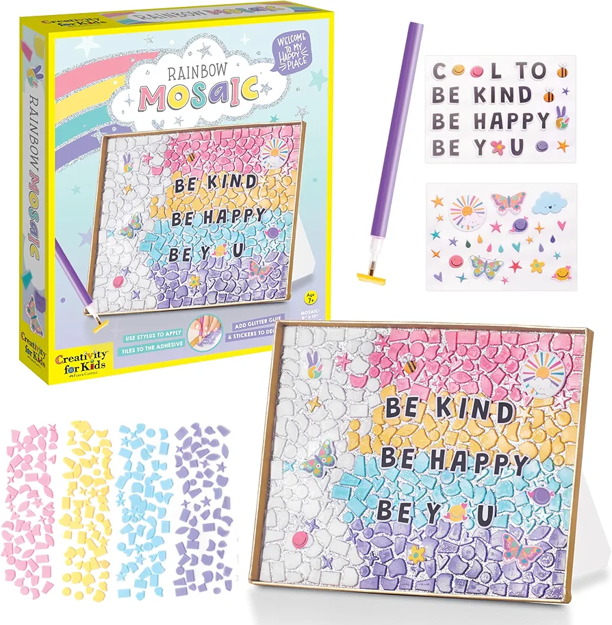 Creativity for Kids Rainbow Mosaic Craft Kit: Valentine Craft Kit for Kids, Gifts for Girls and Boys Ages 7-10+, Diamond Painting for Kids