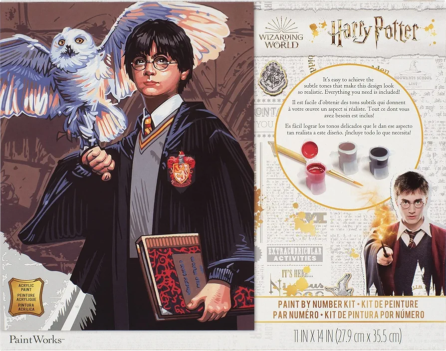 Dimensions PaintWorks Hedwig and Harry Potter Paint by Number Kit for Adults and Kids, Finished Project 11" x 14", Multicolor 15 Piece