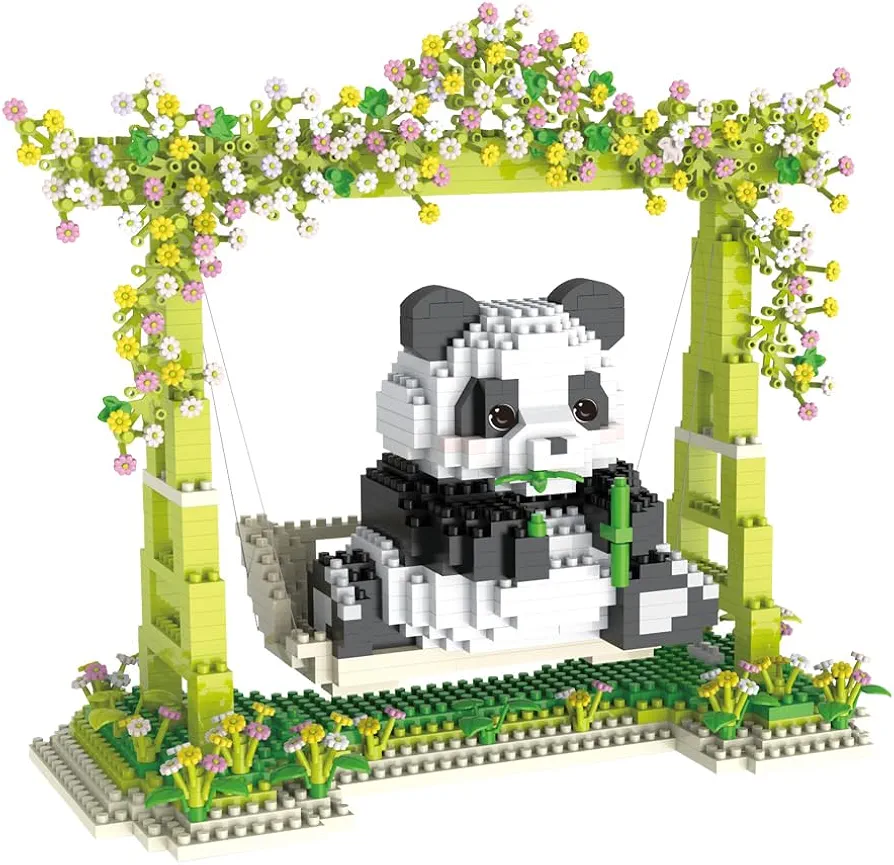 dOvOb Animal Panda Play on Swing Micro Mini Blocks Set, 1000+ Pieces Bricks, 3D Puzzle Collection Model Toys as Gift for Adult or Kids