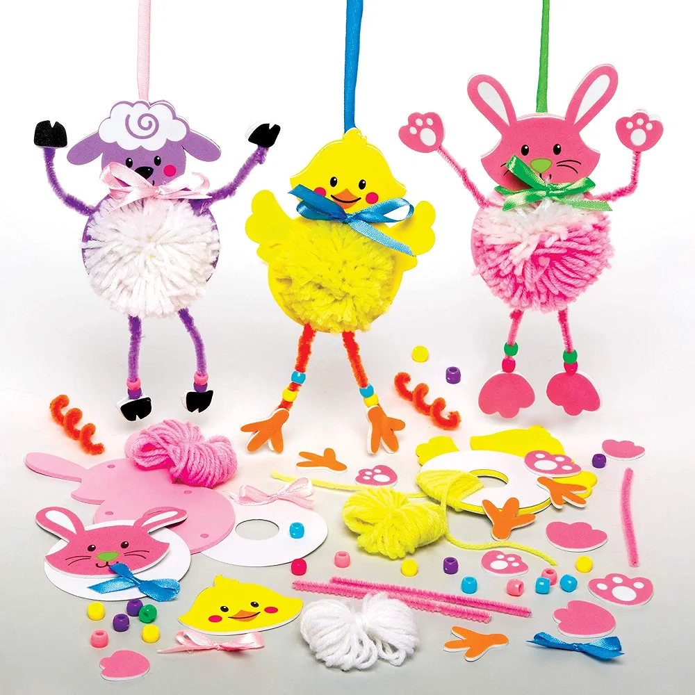 Baker Ross AX808 Easter Pom Pom Kits - Pack of 3, Easter Crafts for Kids, Creative Art and Craft Supplies for Children to Make and Decorate