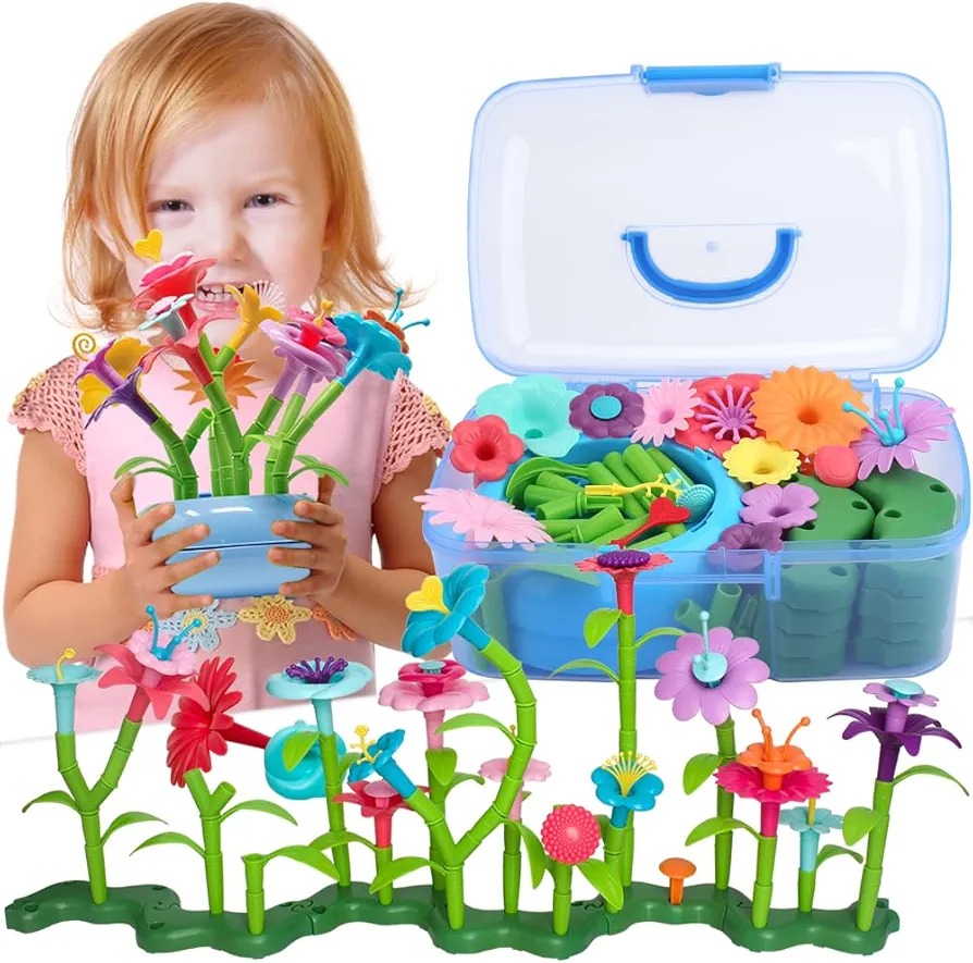 BIRANCO. Flower Garden Building Set - Grow up! Fun Stacking Toys for Toddlers and Kids Age 3-6 Year Olds, Educational Activity for Preschool, Cool STEM Gardening Gifts for Girls (138 PCS)