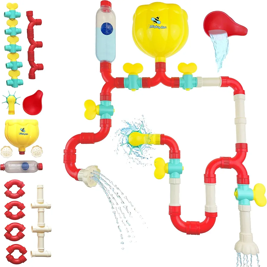 Bath Toys Expansion Set: Building Toys for Shower or Bath Time. 31 Piece Pipes N Valves Set, Top STEM Learning Toys for Kids Ages 4-8, All the Fun of a Water Table, with Super Suction Cups!