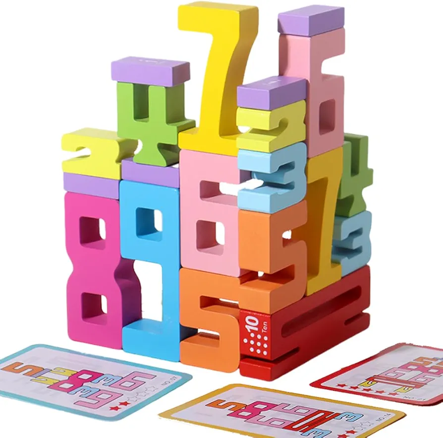 JYJ Wooden Stacking Building Blocks for 3+ Years Old Kids 1-10 Number Game Balance Competition Toy, Gift for Boys Girls