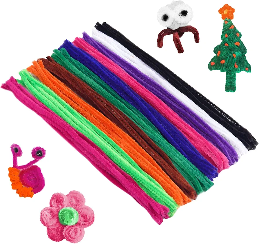 Cuttte Pipe Cleaners Craft Supplies - 100pcs 10 Colors Pipe Cleaners Craft Kids DIY Art Supplies, Pipe Cleaner Chenille Stems, Multi-Color Pipe Cleaners Bulk (6 mm x 12 inch)