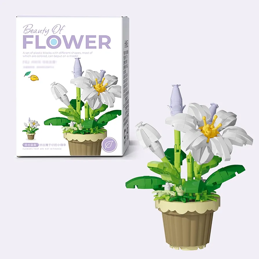 Flowers Building Blocks Sets, Office Home Decor Bonsai, Micro Flower Toys Building Set, Gifts for Mothers, Valentines, Birthdays, Adult & Kid (Lily)