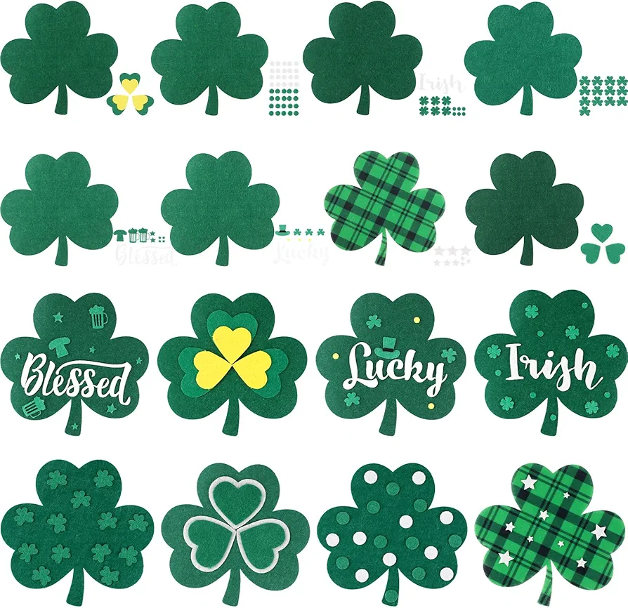 16PCS St. Patrick's Day Crafts for Kids Make Your Own Shamrock Magnet Craft Kit St. Patrick's Day Lucky Iris DIY Magnet Stickers for Shamrock Art and Craft Supplies Activities Fridge Magnet Decoration