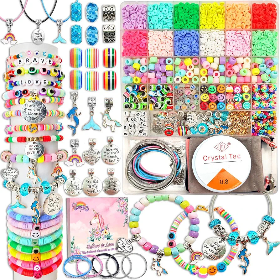 leitait Girls Toys Bracelet Making Kit -3400pcs Beads for Charm Jewelry Making Kit Supplies, Unicorn/Mermaid Crafts Gifts for Girls Age 5-12,Easter Basket Stuffers for Girls