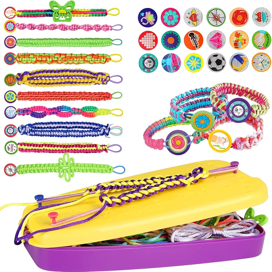 Friendship Bracelet Making Kit Toys, Ages 7 8 9 10 11 12 Year Old Girls Gifts Ideas, Birthday Present for Teen Girl, Arts and Crafts String Maker Tool, Bracelet DIY, Kids Travel Activity Set