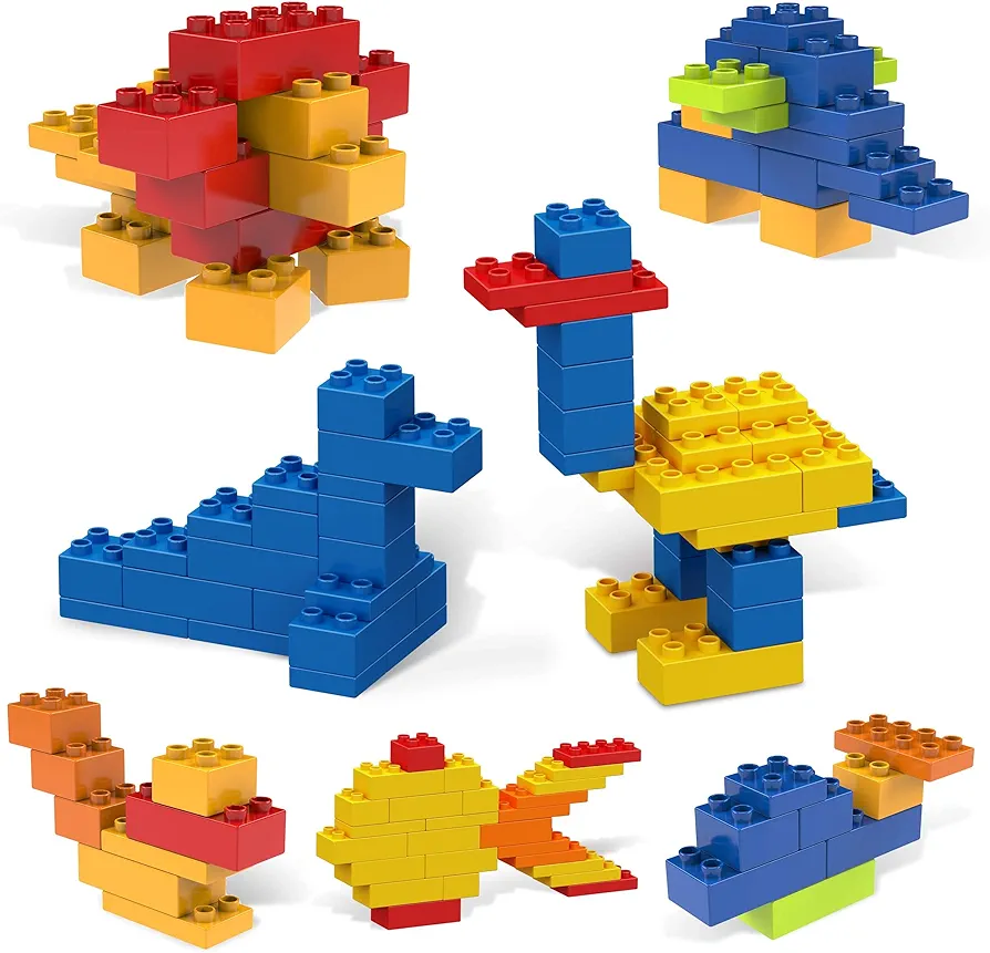 PicassoTiles 100 Piece Large Construction Brick Building Blocks STEM Bricks Toy Set Creative Learning Early Education Playset 5 Colors 4 Unique Shapes Mix & Match Toys for Kids Boys Girls Child Age 3+