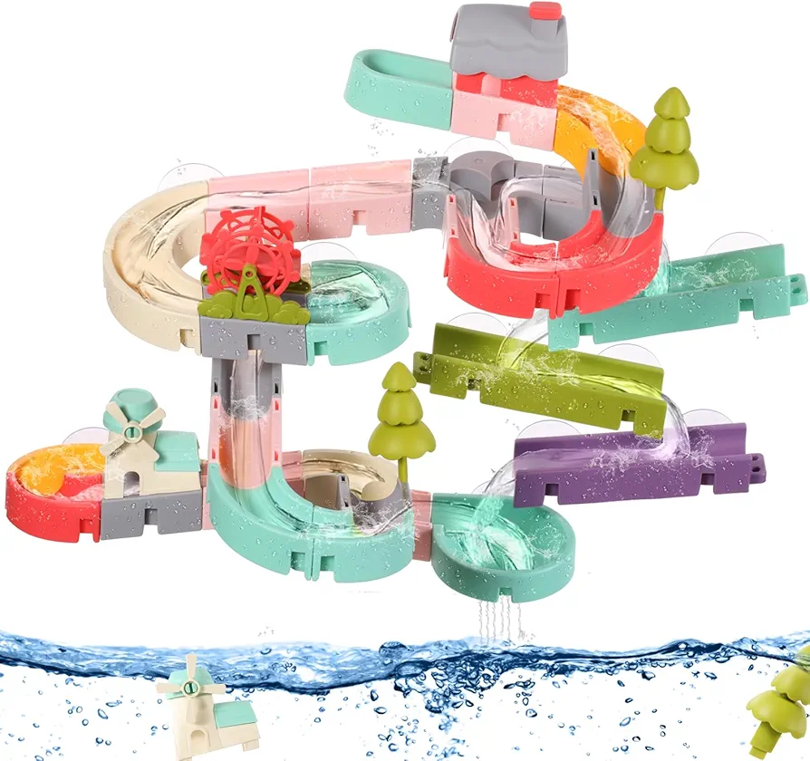 Bath Toys for Kids Ages 4-8, 54 PCS Wall Bathtub Toy Slide for Toddlers 3 4 5 6 Years Mold Free Bath Toys DIY Take Apart Tracks Set Shower Toys Bath Time Toys Birthday Gifts for Boys Girls