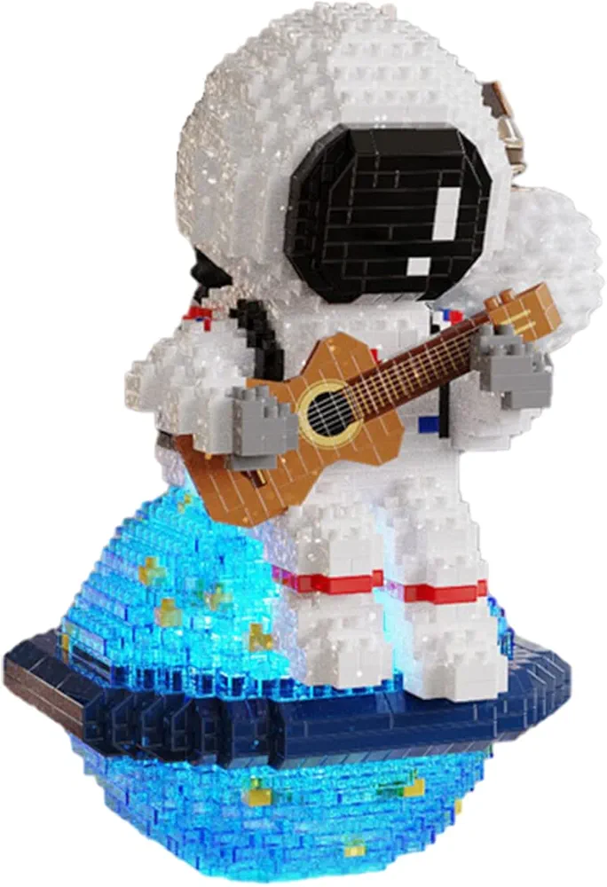 Astronaut Mini Building Blocks Micro Building Kits for Kids and Adults Space Toys with LED Lighting Kit Play The Guitar Earth Compatible with Nano (1423 Pieces)