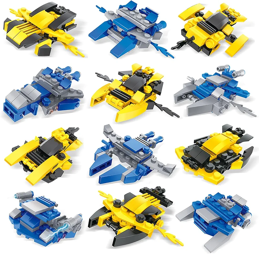 FUN LITTLE TOYS Mini Building Blocks Spaceship Building Kits for Kids Ages 8-12, Building Toys for Boys Age 6-8 Prizes for Kids Party Favors, 12 Boxes