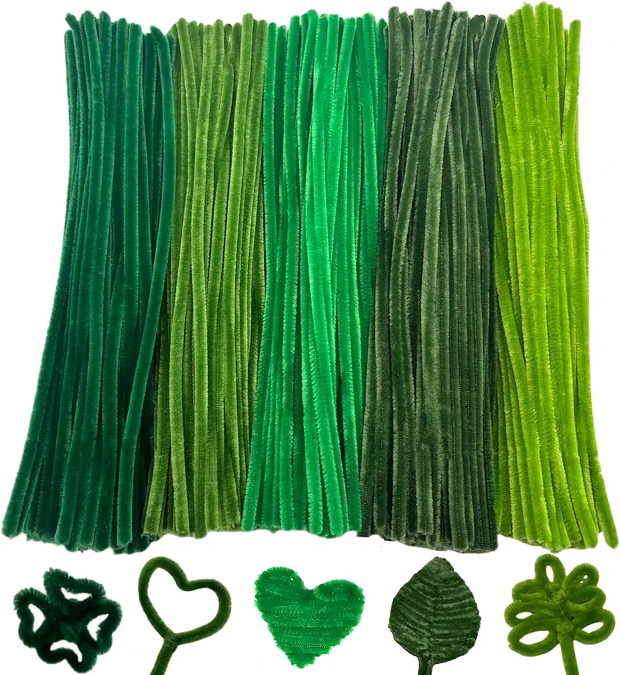 500 Pcs Green Series Pipe Cleaner Craft Set in 5 Assorted Colors,Fluffy Pipe Cleaners Chenille Stems for Christmas DIY Decorations,Art Projects