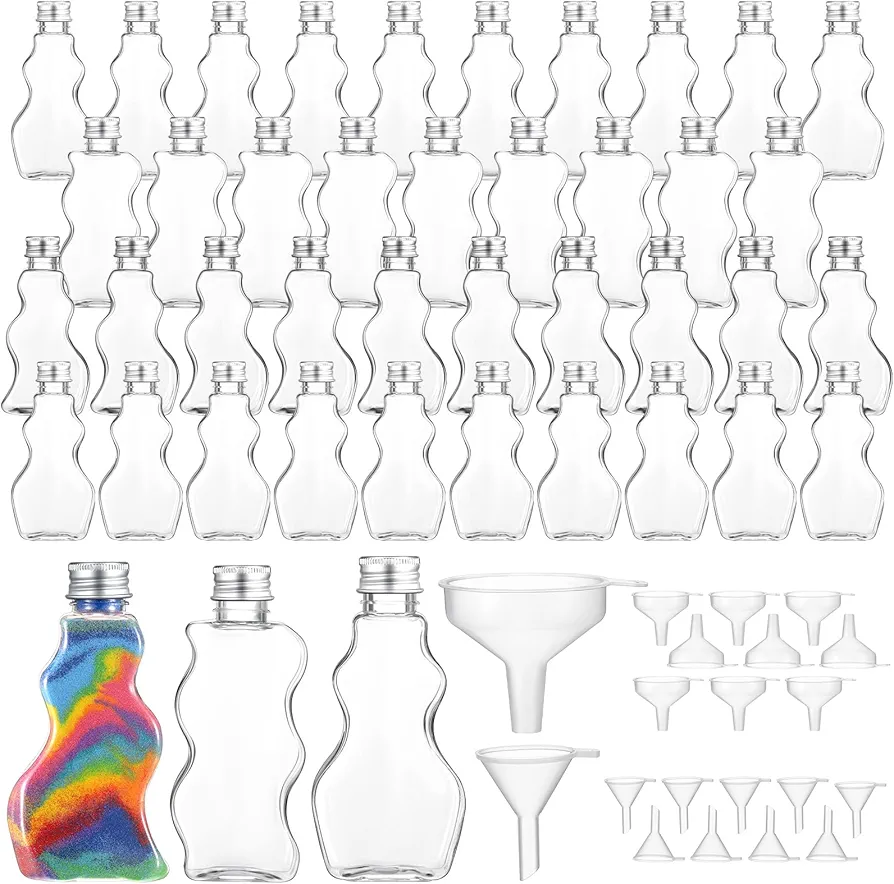 60 Pcs Plastic Sand Art Bottles for Kids 2.5 oz Sand Art Containers Bulk for Back to School Student Gifts Wedding Invitations Crafts Supplies Girls Decorations, 3 Styles(Silver,Aluminum Cap)